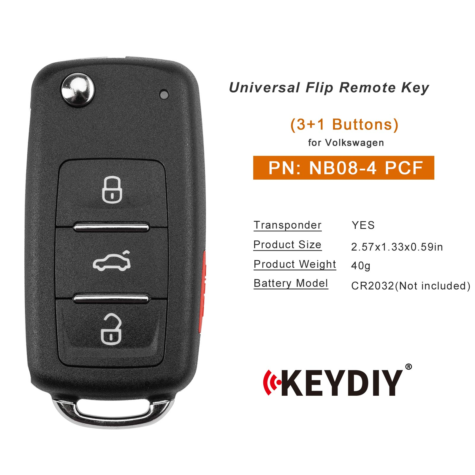 KEYDIY KD B08-4 Flip Remote for VW Type 3+1 Buttons