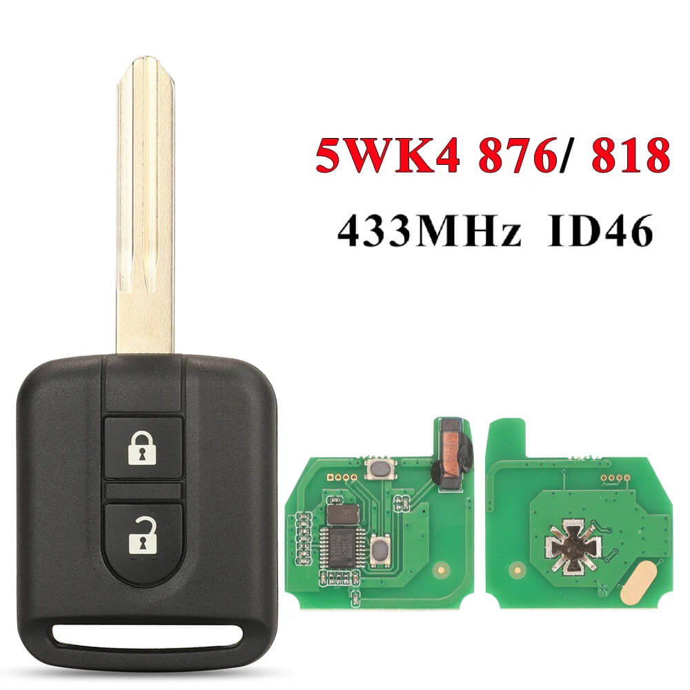 2 Button Straight Remote Key 5WK4876/818 ID46 Chip 433MHz For Nissan
