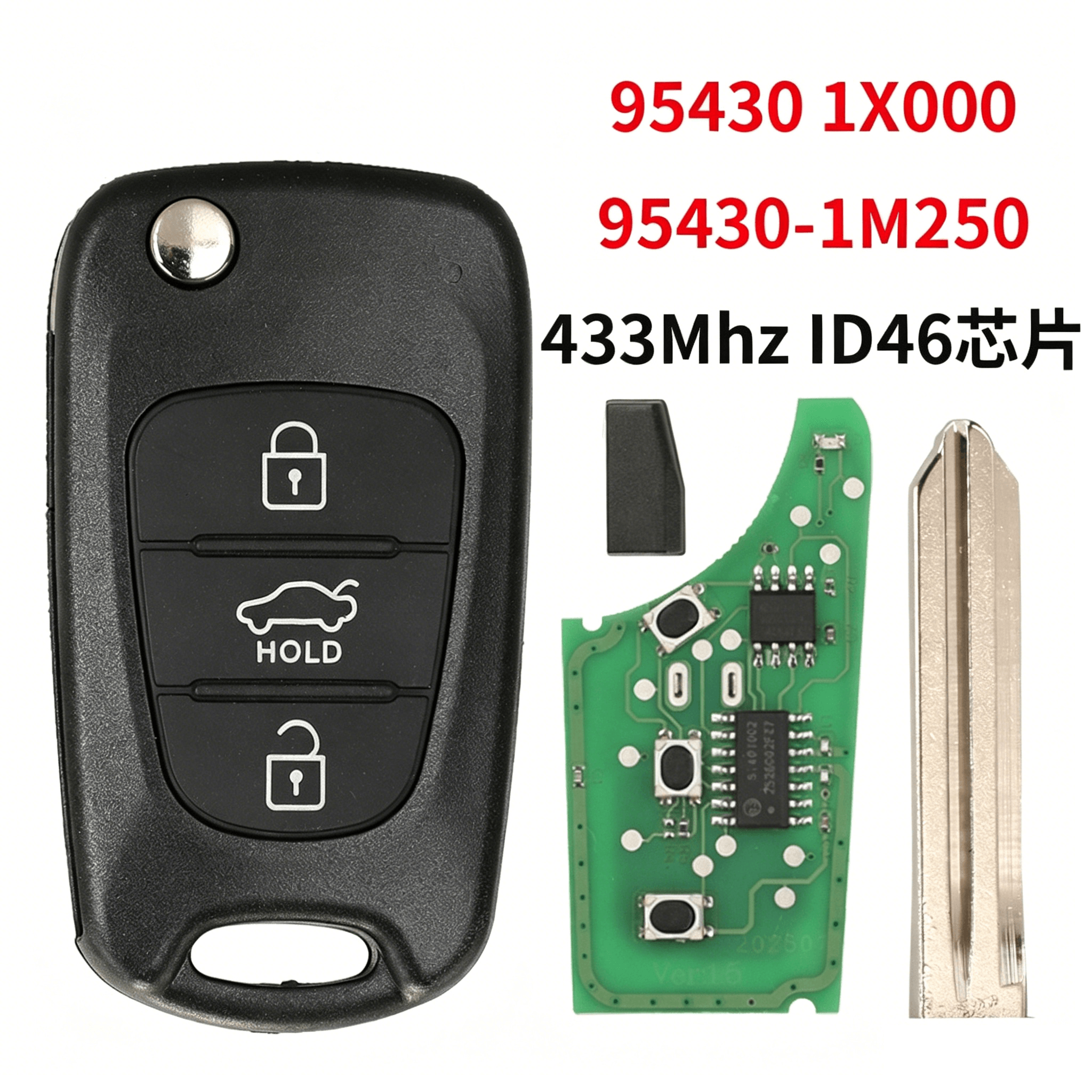 3 Button Remote Key 433MHz ID46 Chip 95430-1X000/1M250 For Kia