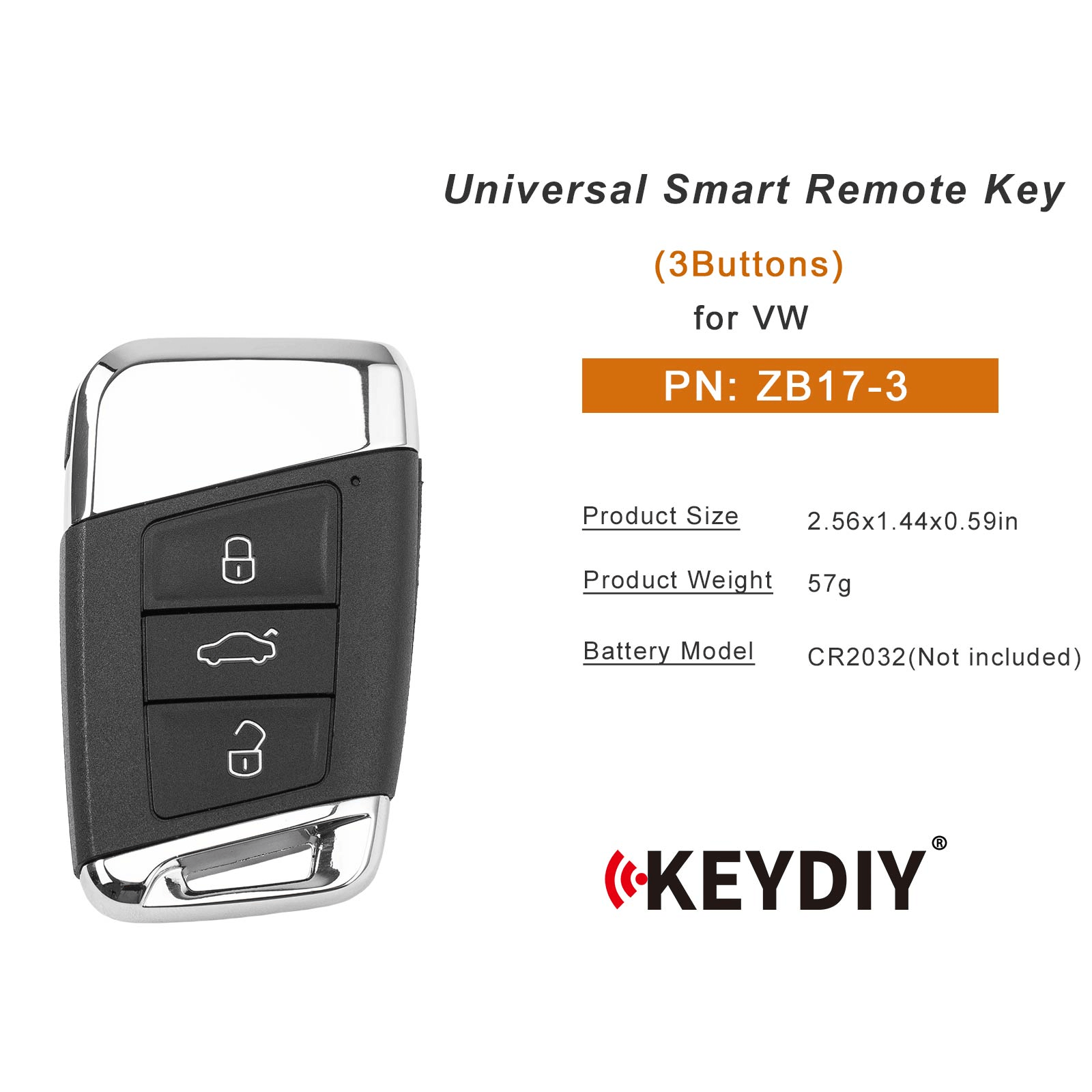 KEYDIY KD ZB17-3 Smart Remote Key for VW Type 3 Buttons