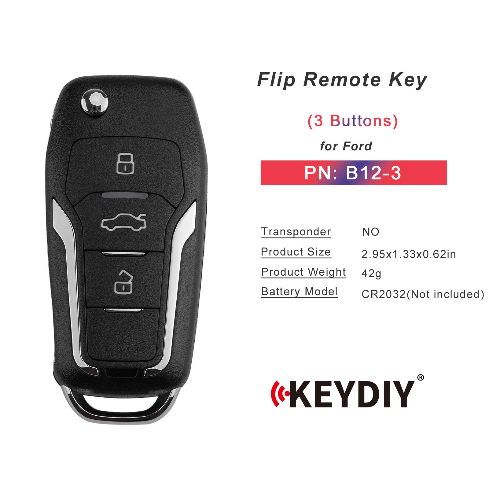 KEYDIY KD B12-3 Flip Remote Key for Ford Type 3 Buttons